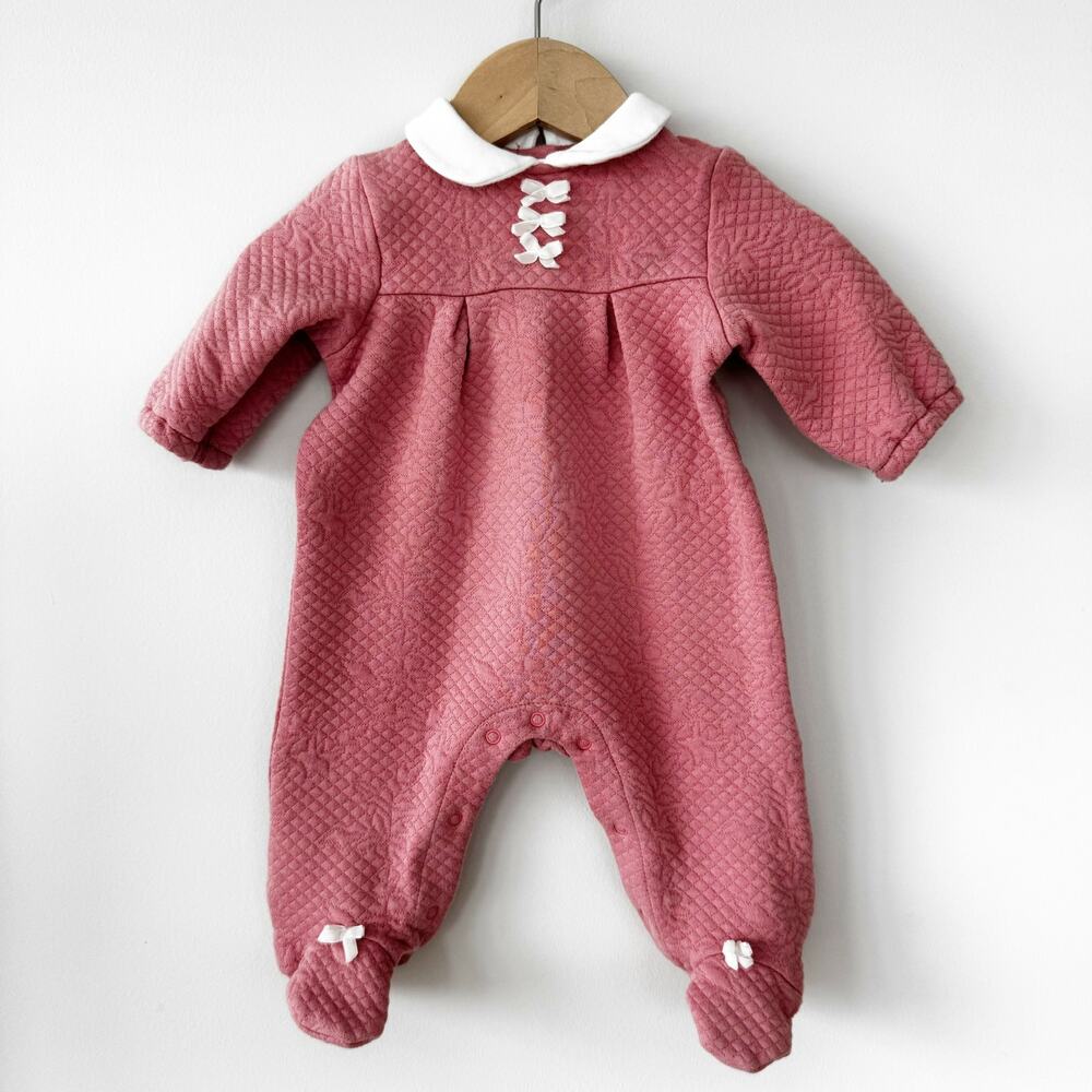 Little Me Pink Quilted Footie with White Collar